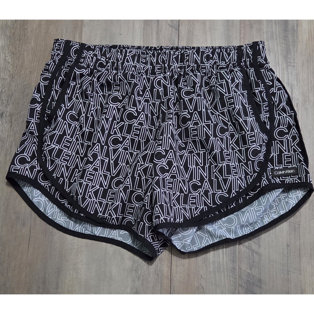 Calvin Klein Running Shorts Logo Print Activewear Black White Womens Size M
